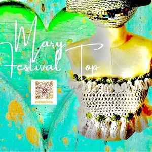 CROCHETED WHITE AND GREEN FESTIVAL OR SWIM TOP
